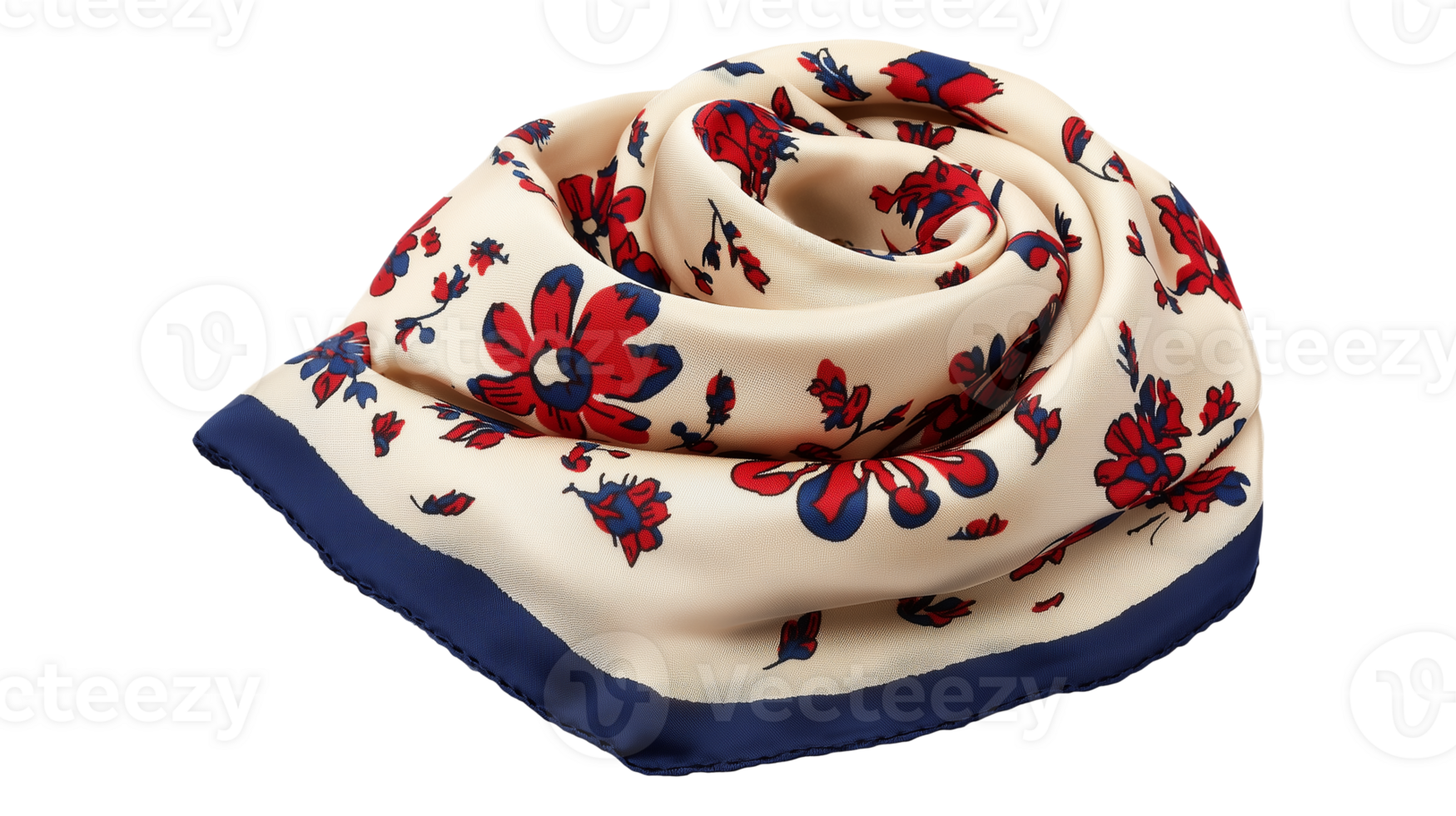 Elegant Silk Scarf with Red-Blue Florals png