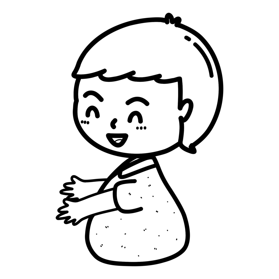 Cartoon outline illustration of a boy reaching out for a hug, concept of warm feelings, love illustration, mother's day concept coloring book png