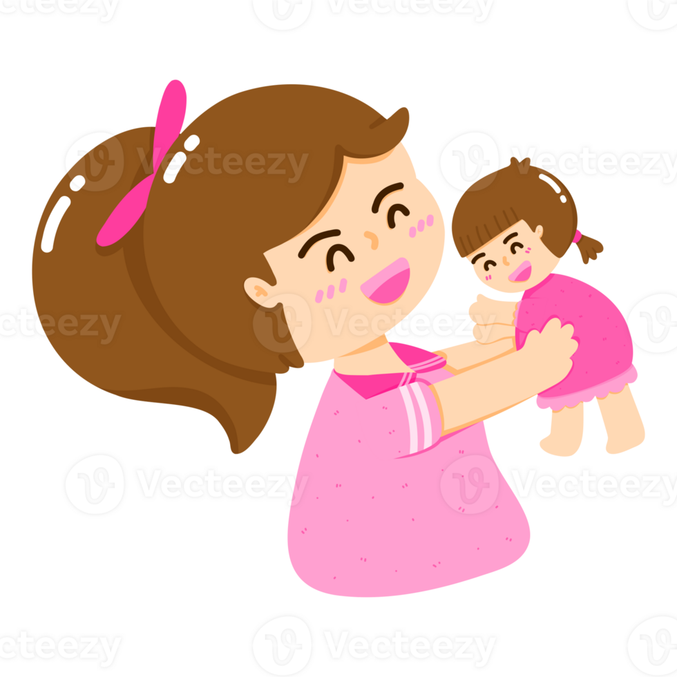 Cartoon of a mother holding her daughter, the bond that occurs between a mother and her child, the concept of a mother's love for her child, the concept and feelings of Mother's Day png