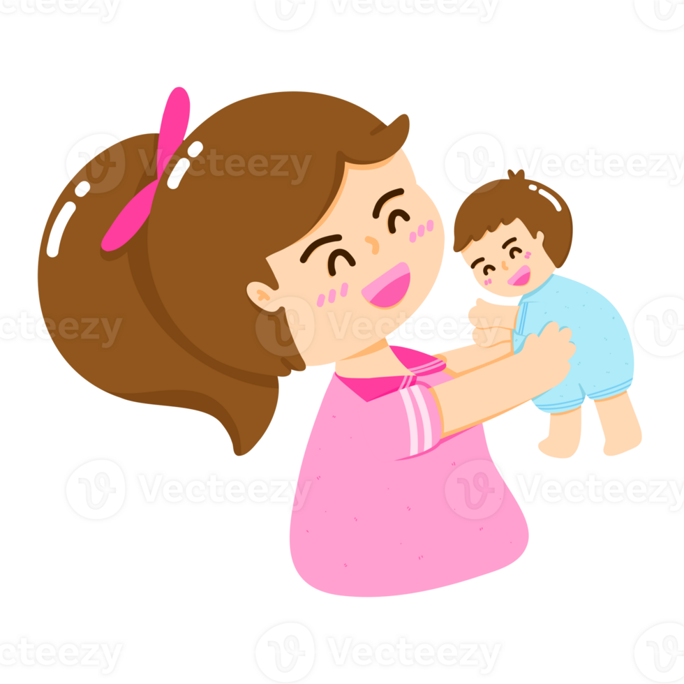 Cartoon of a mother holding her son, the bond that occurs between a mother and her child, the concept of a mother's love for her child, the concept and feelings of Mother's Day png