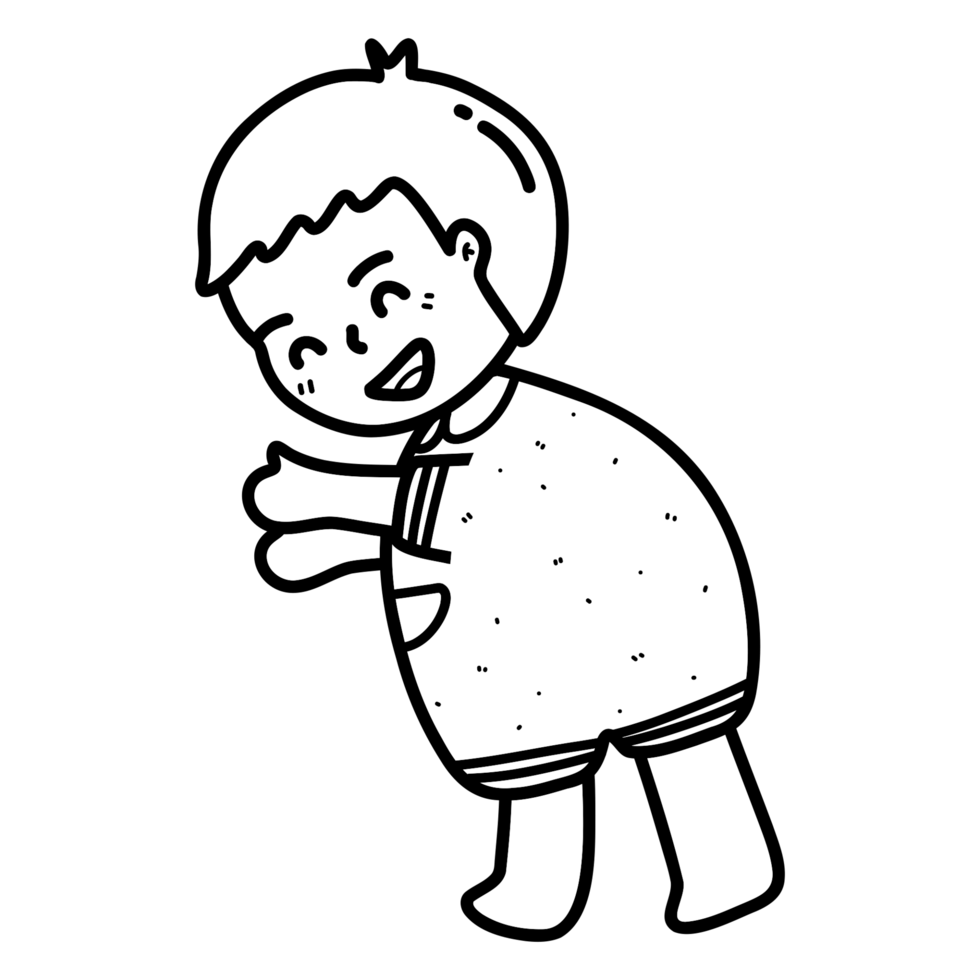 Cartoon outline illustration of a boy reaching out for a hug, concept of warm feelings, love illustration, mother's day coloring book png