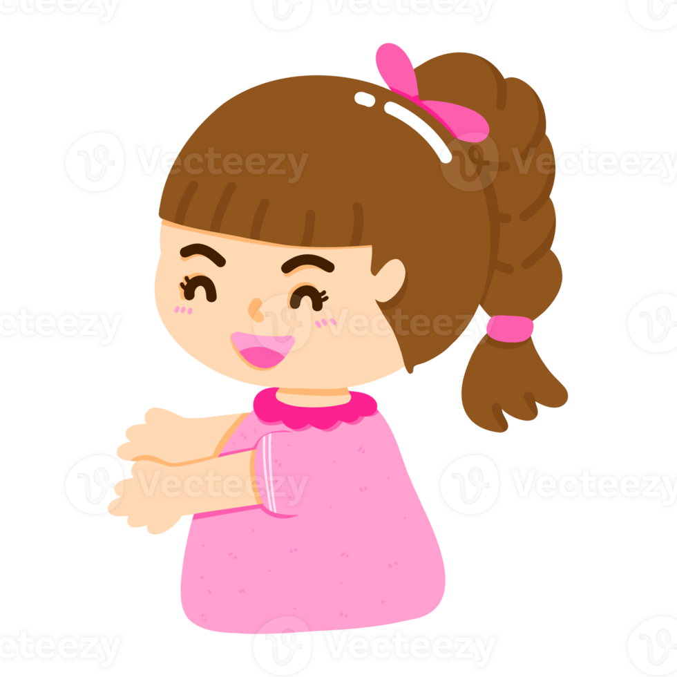Cartoon of a little girl reaching out her hand to show her love or want to hug, the bond between a girl and her loved one, love and care, the concept and feelings of Mother's Day. png