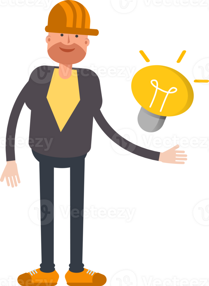 Engineer Character and Light Bulb png