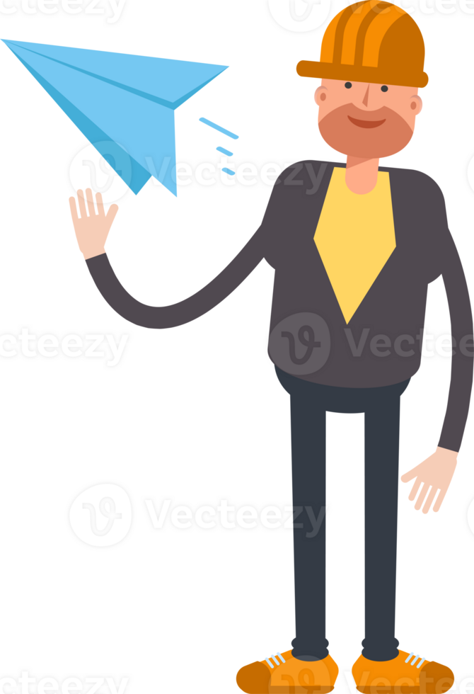 Engineer Character Holding Paper Plane png