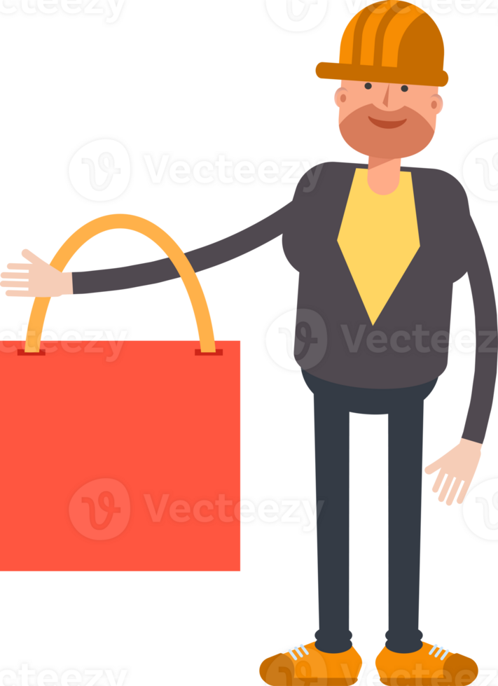 Engineer Character Holding Shopping Bag png