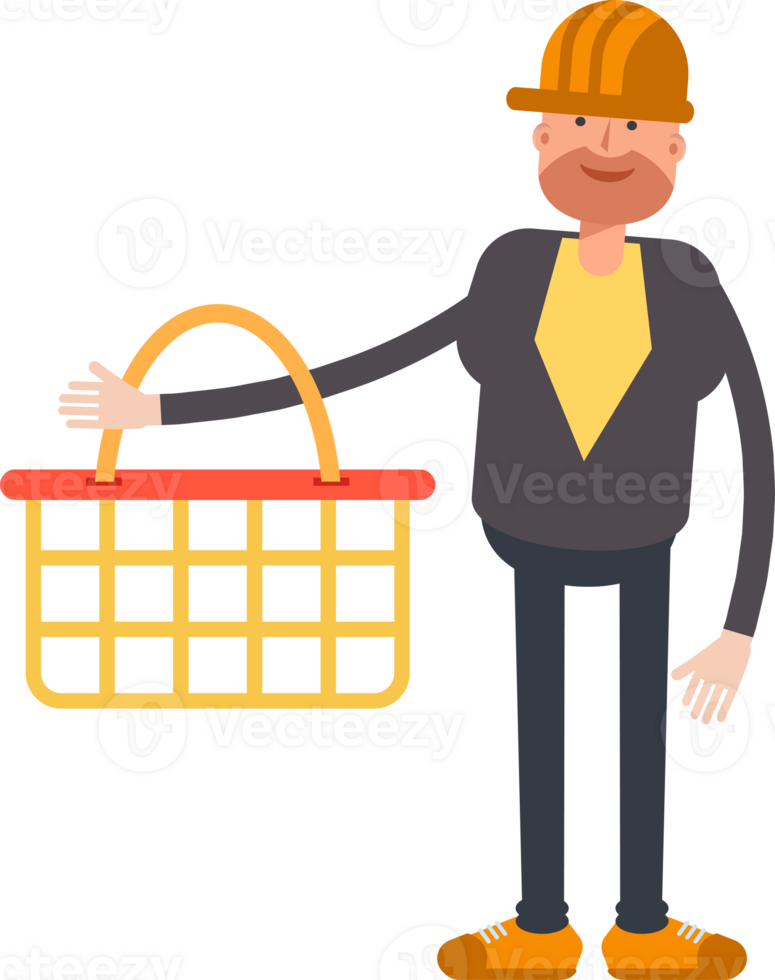 Engineer Character Holding Shopping Basket png
