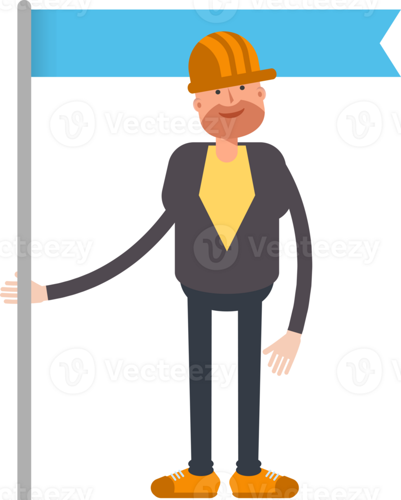 Engineer Character Holding Flag Pole png