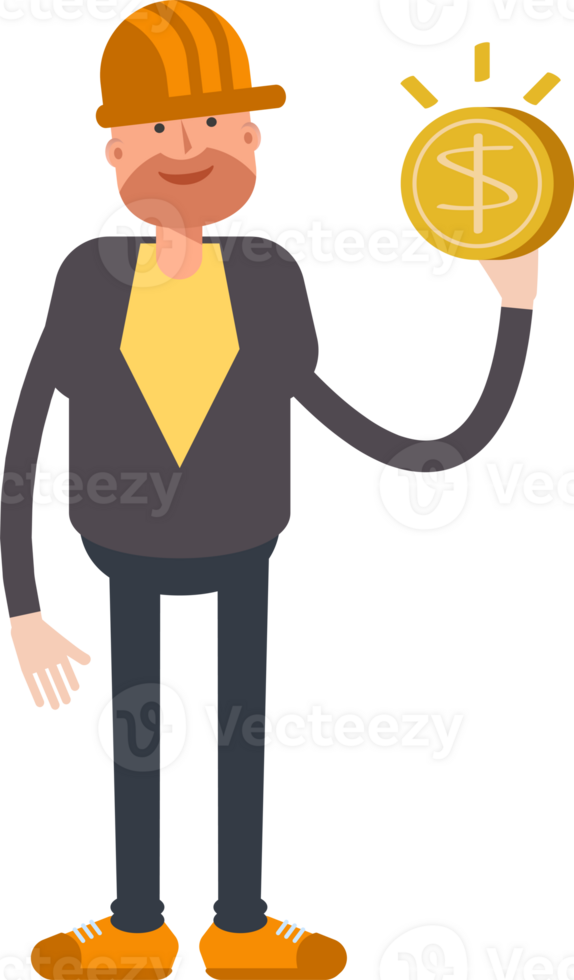 Engineer Character Holding Dollar Coin png