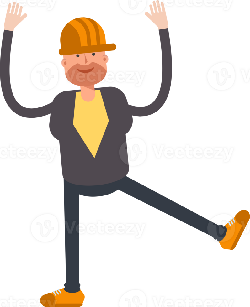 Engineer Character Relaxing and Rise Hand Illustration png
