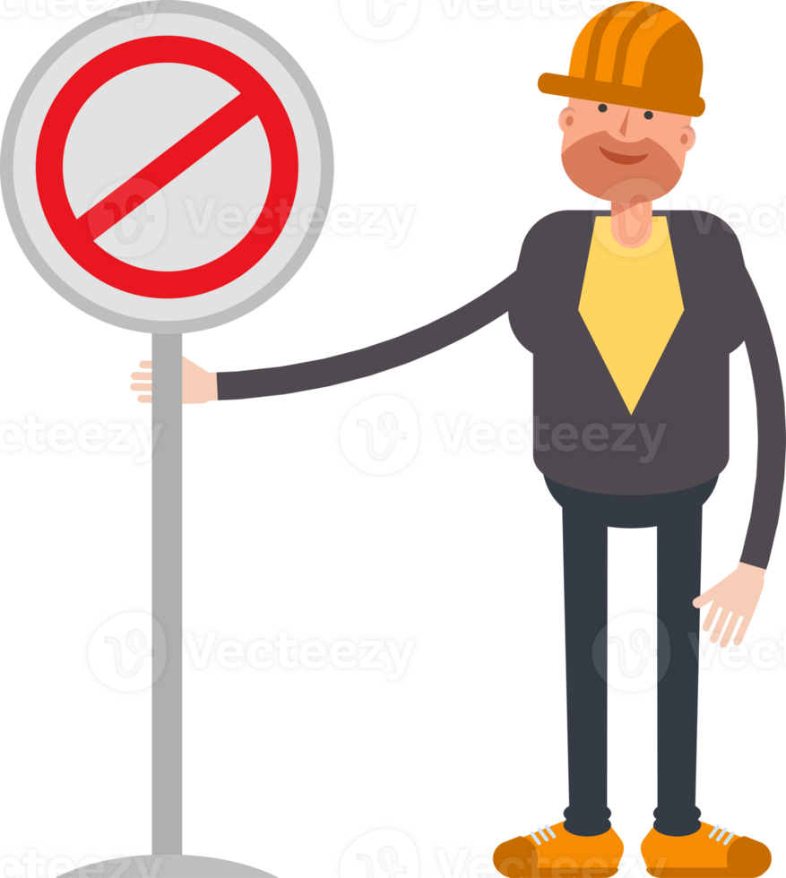 Engineer Character and Prohibition Signage png
