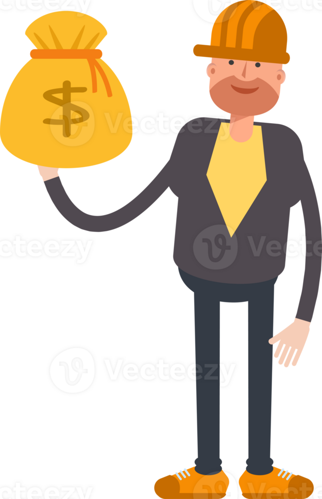 Engineer Character Holding Dollar Sack png