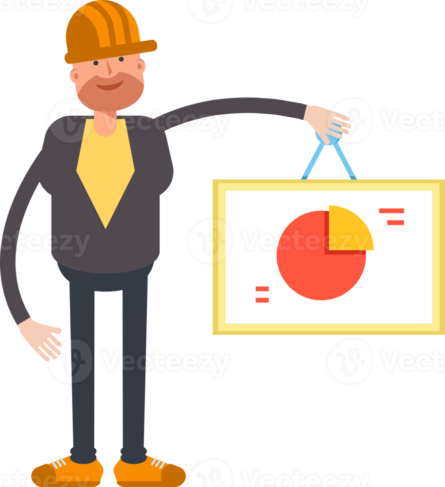 Engineer Character Holding Pie Chart Signage png