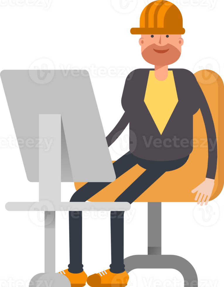 Engineer Character Working on Desktop png