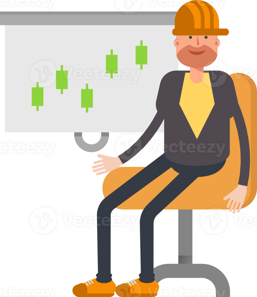 Engineer Character Presenting Candlestick Chart png