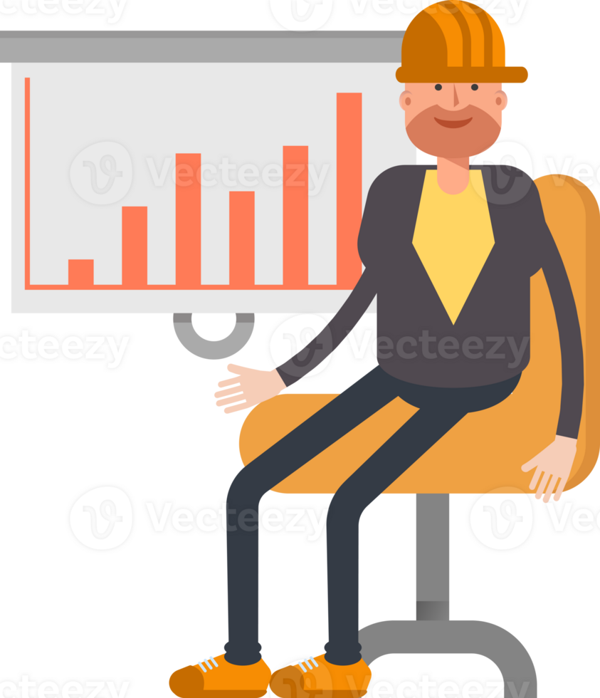 Engineer Character Presenting Bar Chart png