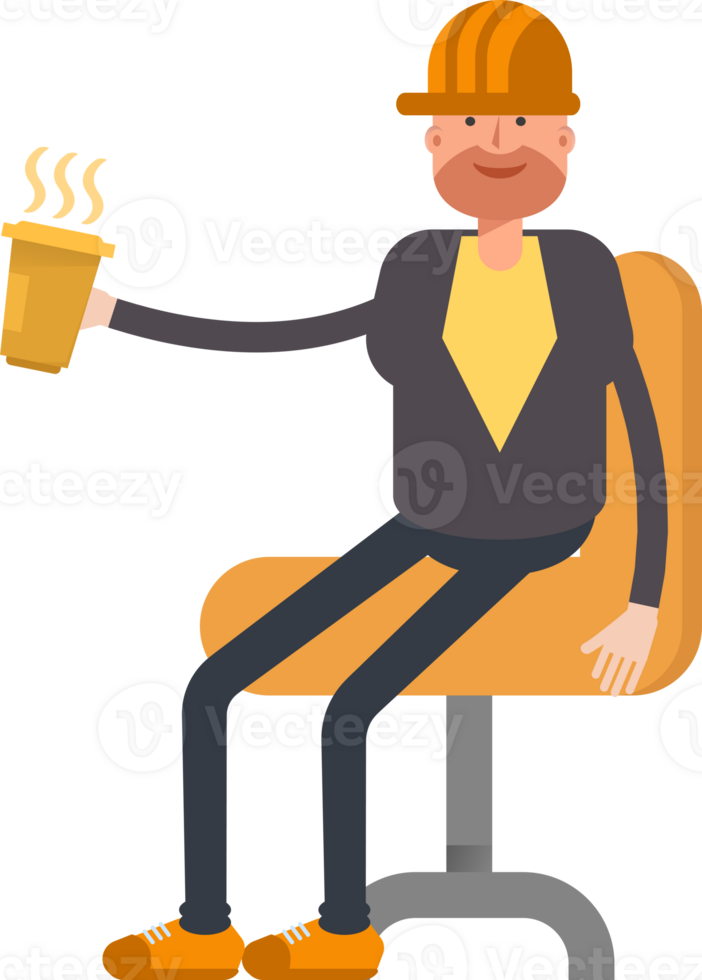 Engineer Character Sitting and Drinking Coffee png
