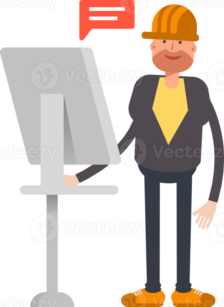 Engineer Character Working on Computer png