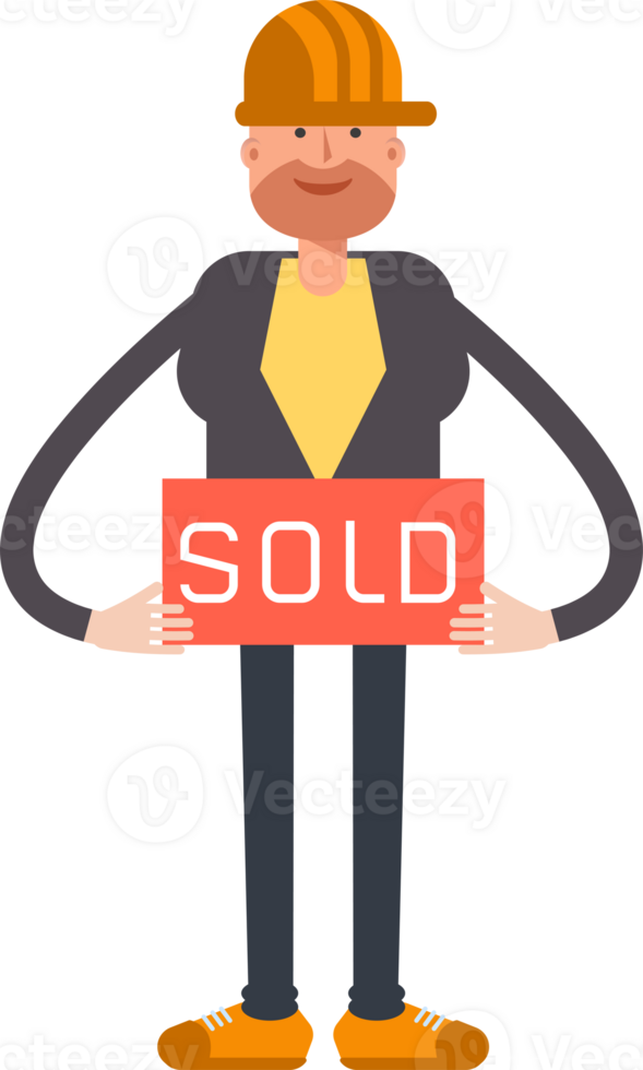 Engineer Character Holding Sold Signage png