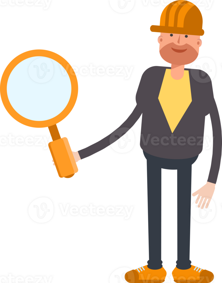 Engineer Character Holding Magnifier png