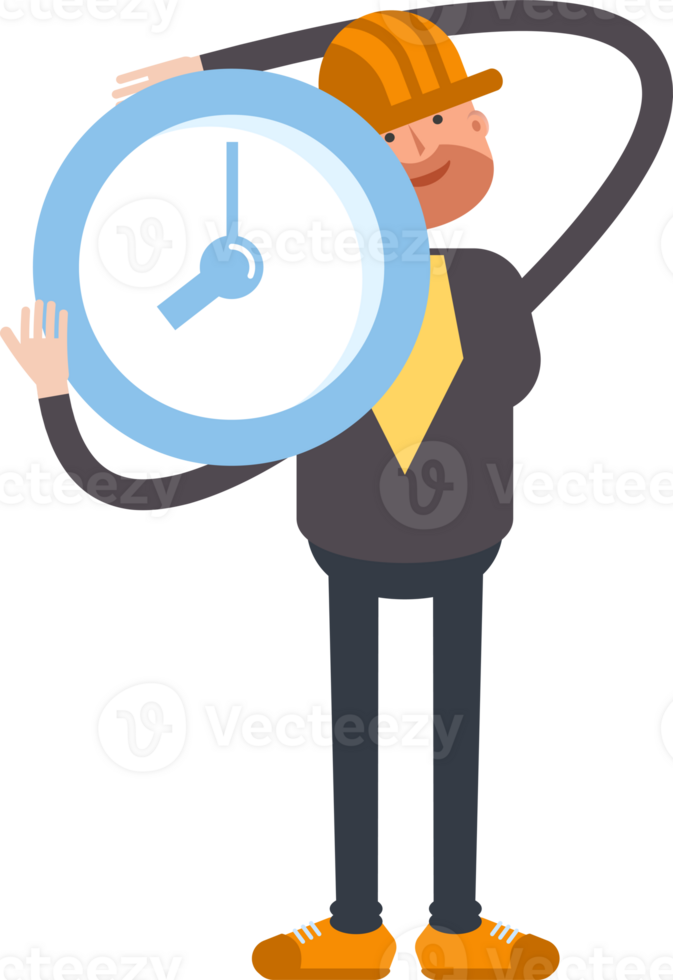 Engineer Character Showing Clock Illustration png