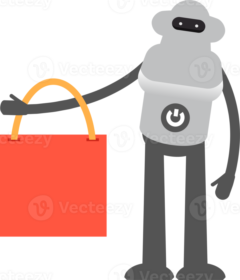 Robot Character Holding Shopping Bag Illustration png