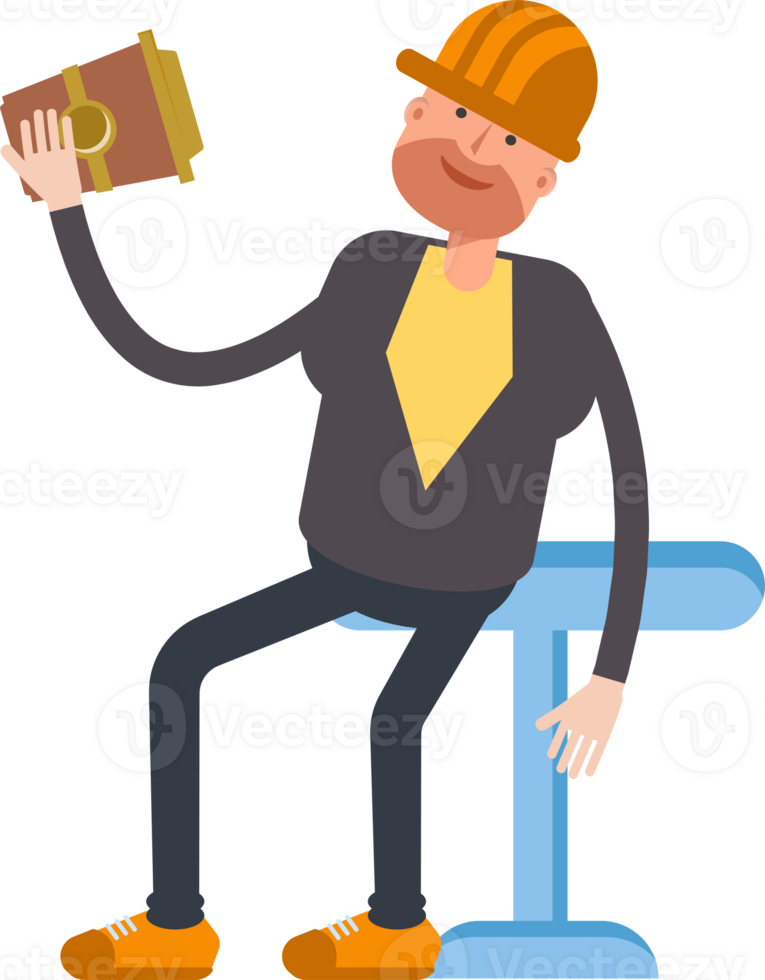 Engineer Character Sitting and Drinking Coffee Illustration png