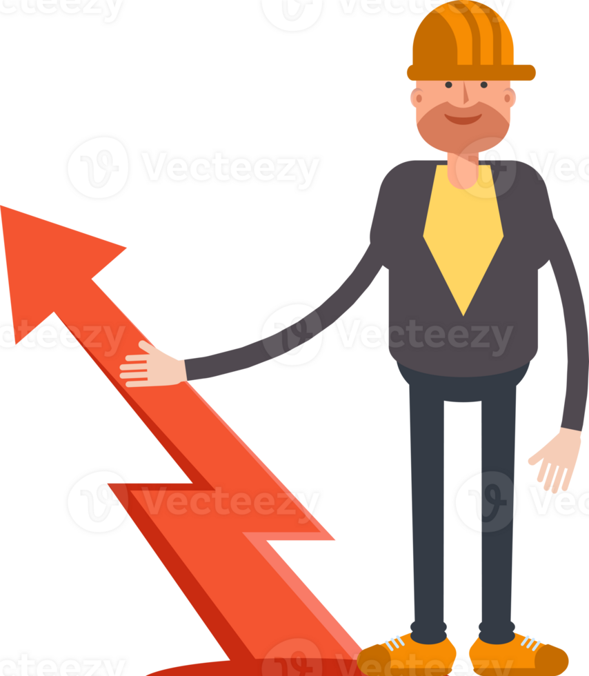 Engineer Character and Arrow Chart png