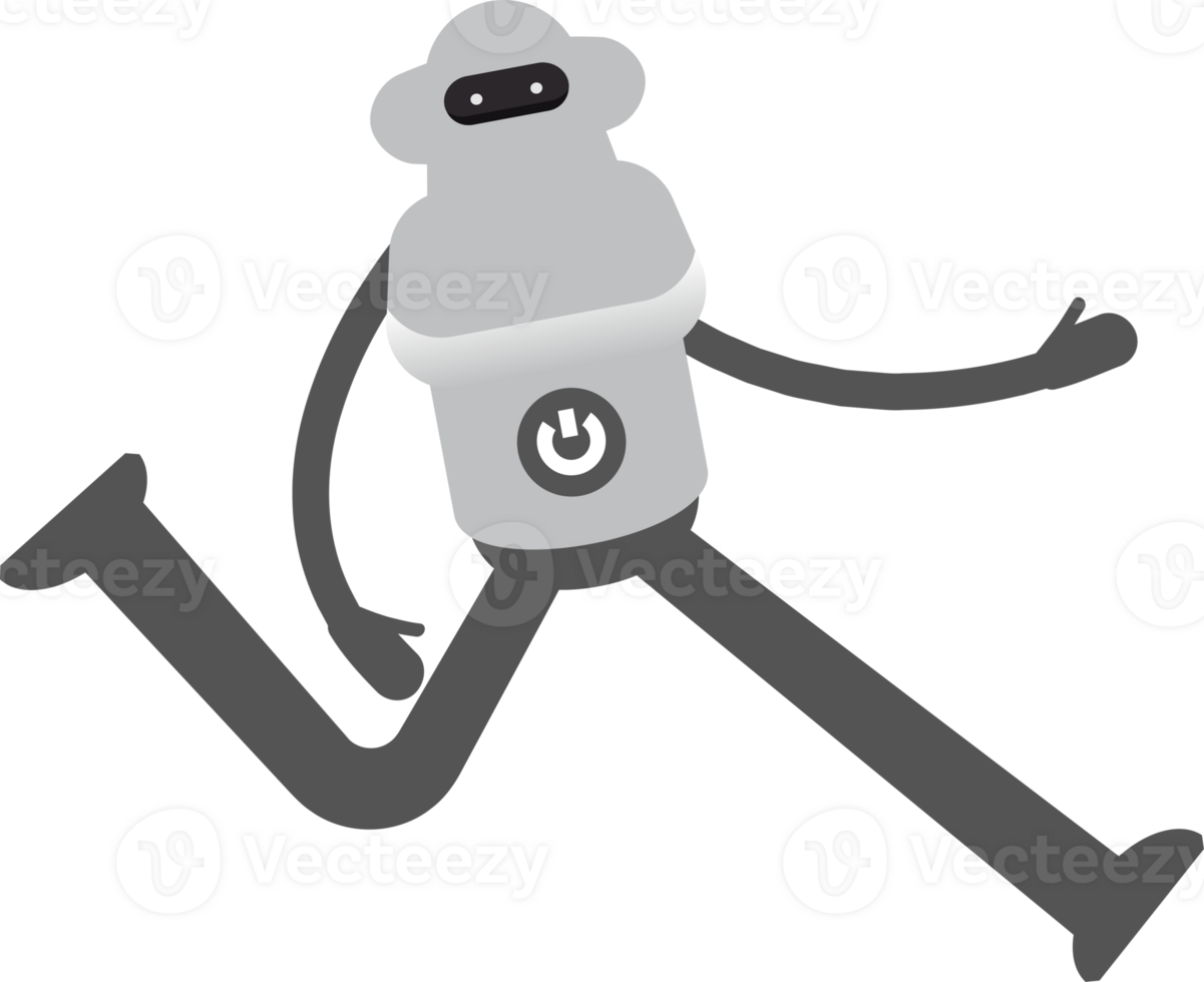 White Robot Character Running Illustration png