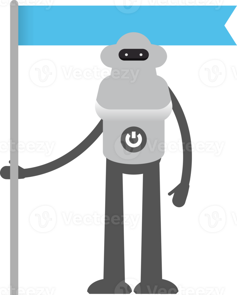 Robot Character Holding Flag Pole Illustration png