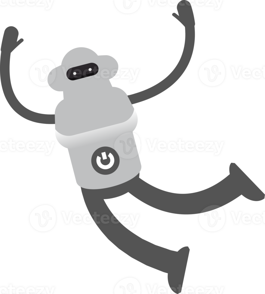 White Robot Character Relaxing and Jumping Illustration png