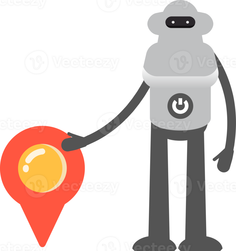 Robot Character and Location Pin Illustration png