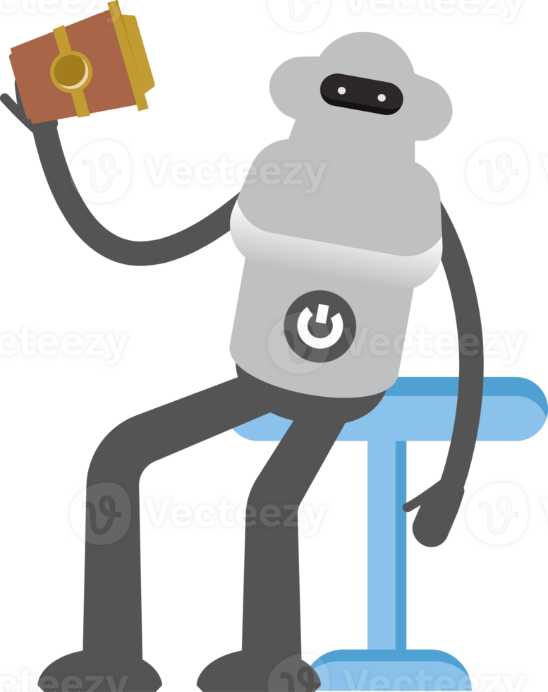 Robot Character Sitting and Drinking Coffee Illustration png