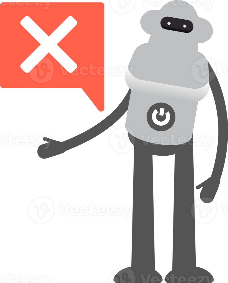 Robot Character and Wrong Mark Illustration png