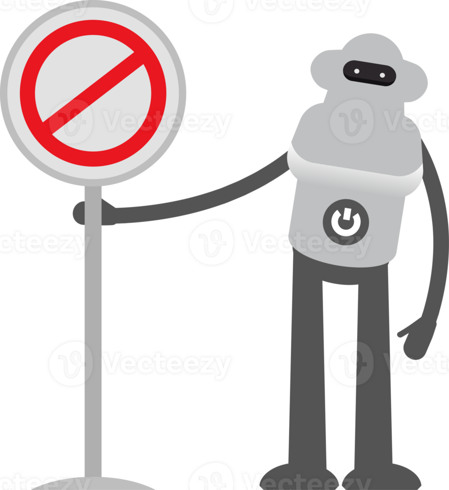 Robot Character and Prohibition Signage Illustration png