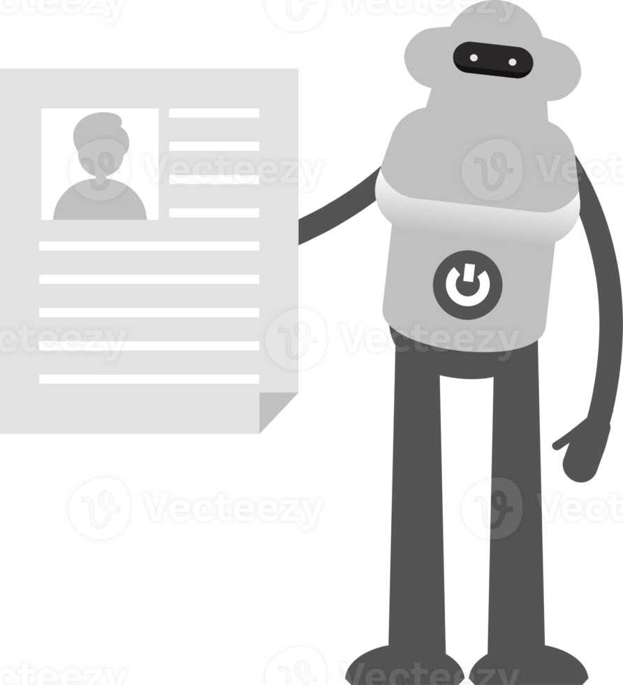 White Robot Character Holding Job Application Document png