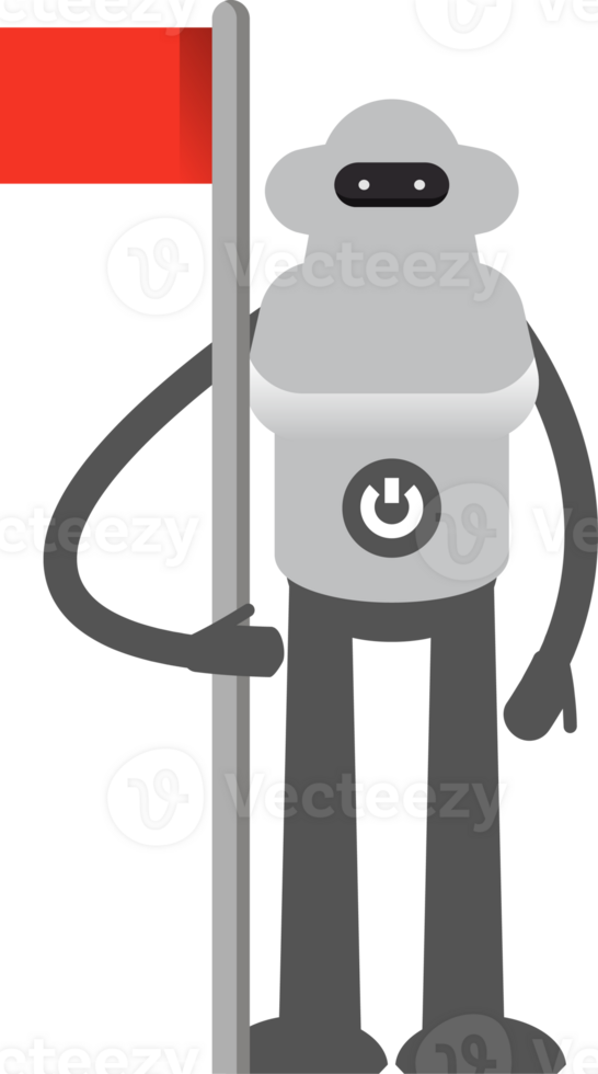 White Robot Character Holding Flag Pole Illustration png