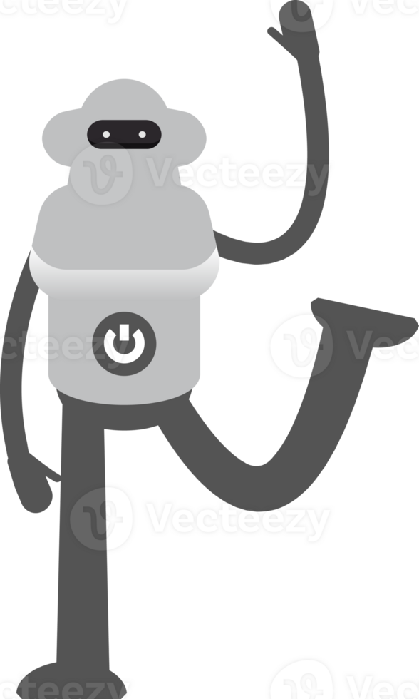 White Robot Character Standing and Rising Hand Illustration png