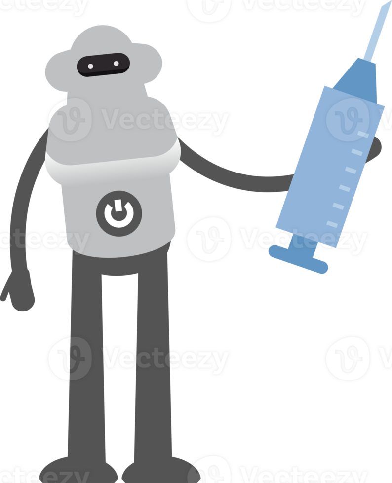 White Robot Character Holding Medical Syringe Illustration png