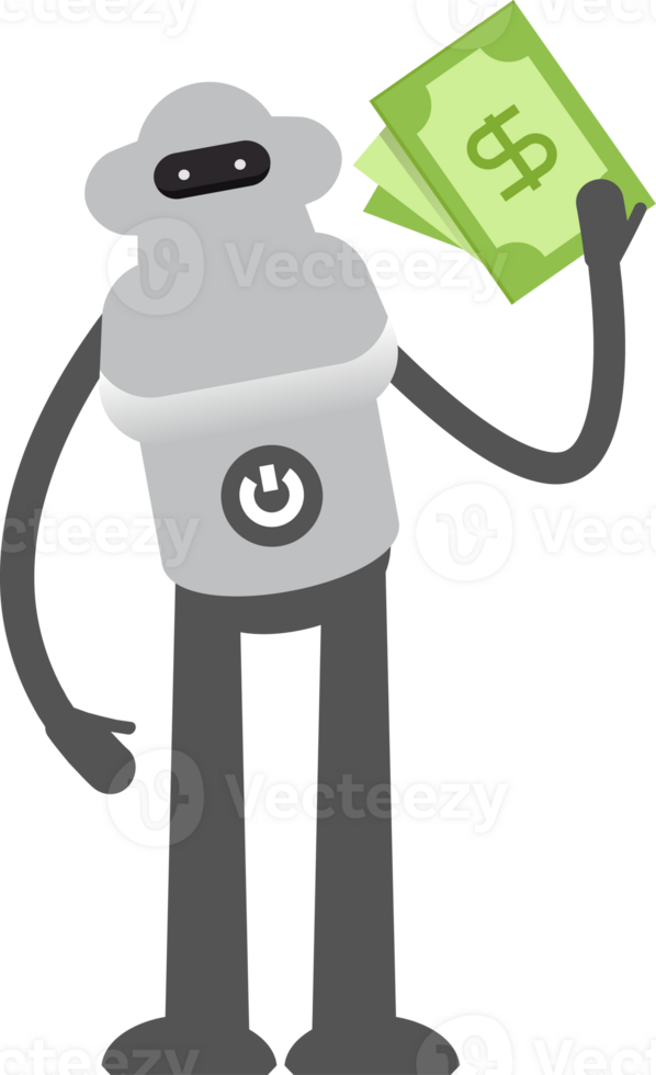 Robot Character Holding Dollar Banknotes Illustration png