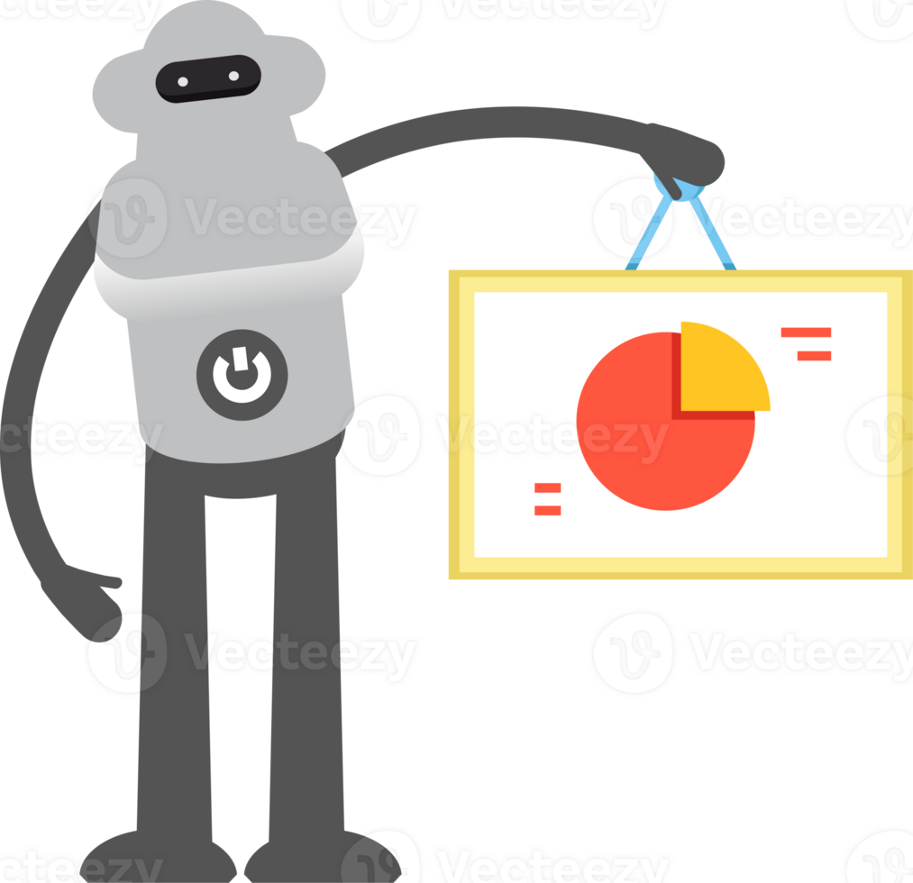 Robot Character Holding Pie Chart Signage Illustration png