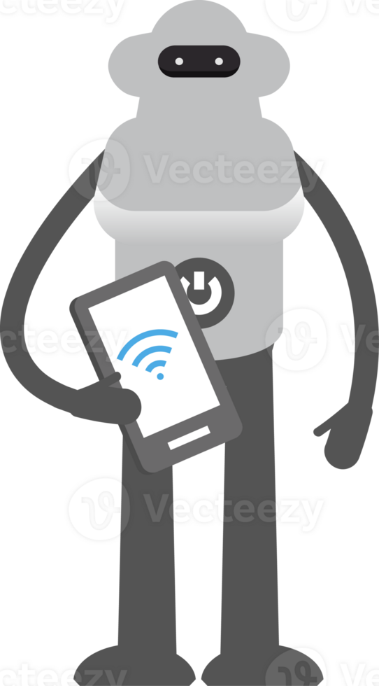 Robot Character Holding Smartphone Illustration png