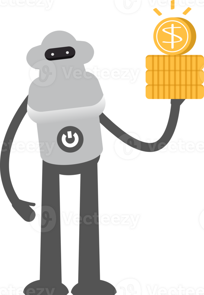 Robot Character Holding Dollar Coins Illustration png