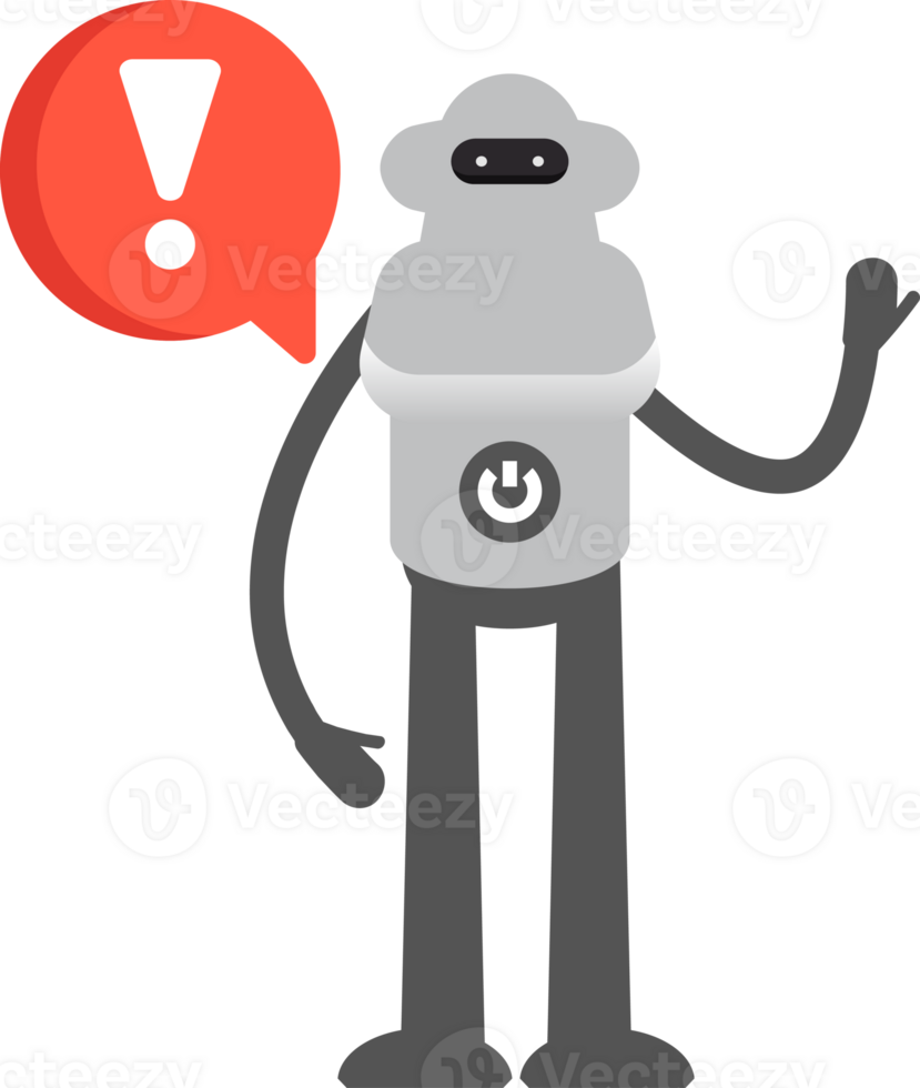 Robot Character and Error Sign Illustration png
