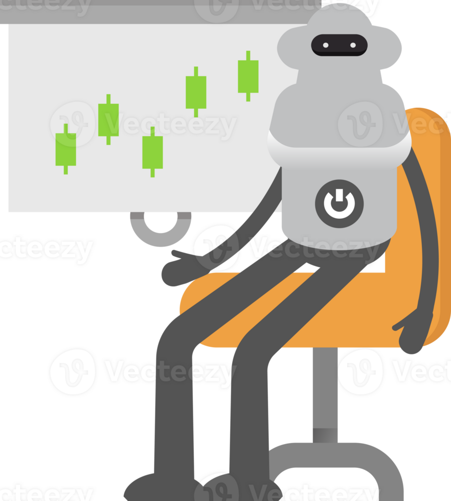Robot Character Presenting Candlestick Chart Illustration png