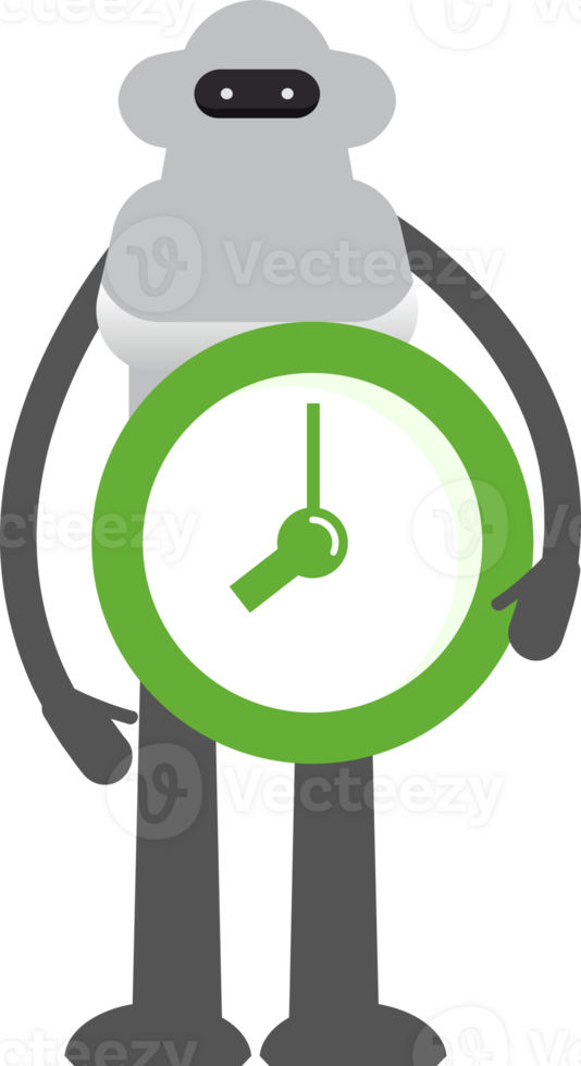 White Robot Character Holding Clock Illustration png