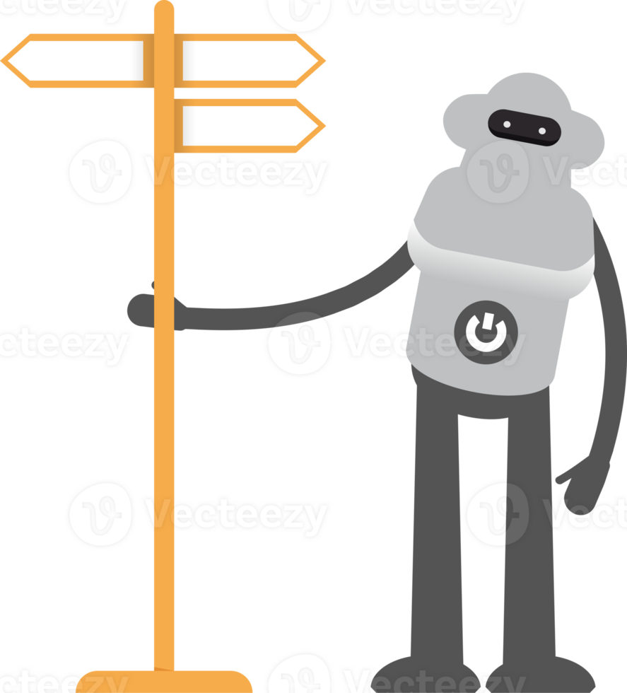 Robot Character and Signpost Illustration png