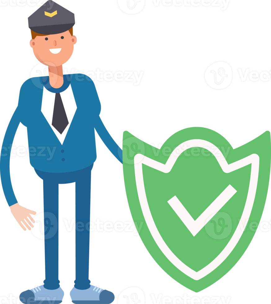 Postman Character and Check Mark Shield png
