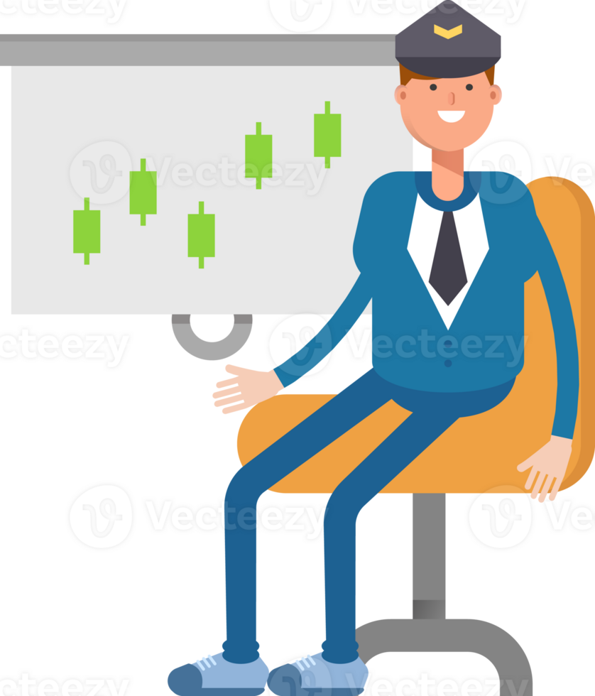 Postman Character Presenting Candlestick Chart png