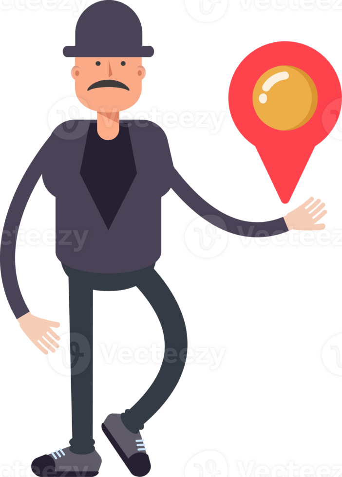 Old Man Character Holding Map Pin png