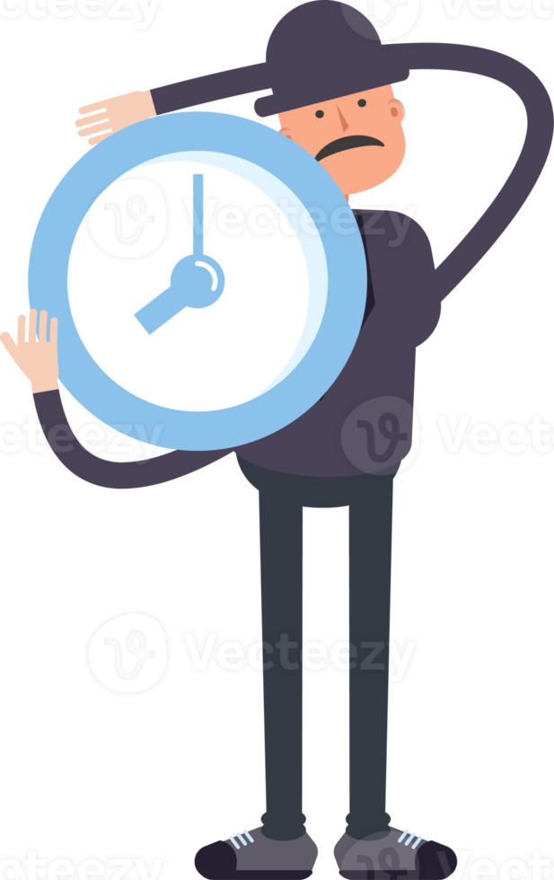Old Man Character Holding Clock png